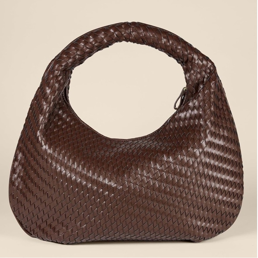 NWT Amazon Essentials Elegant Brown Woven Hobo Bag - Picture 3 of 6